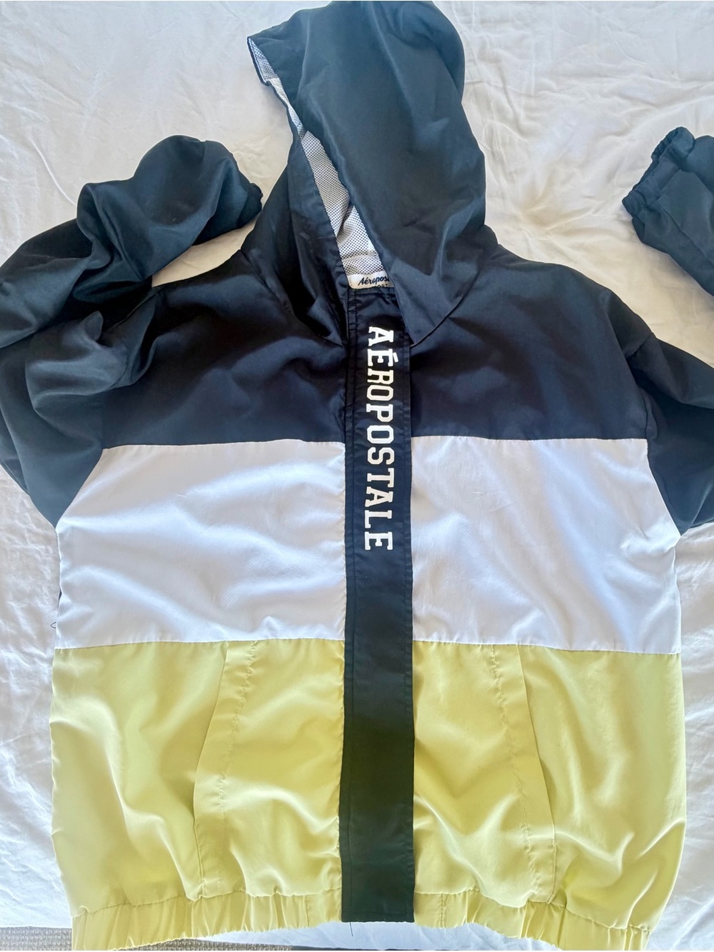 Aeropostale Black White Yellow Colorblock Hooded windbreaker Jacket